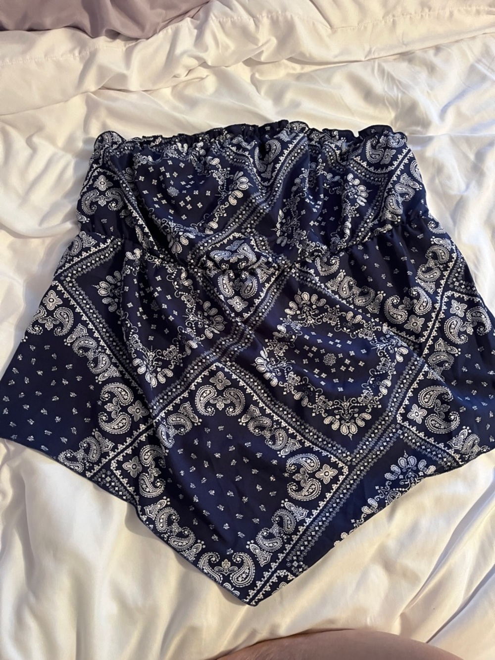 Navy Bandana Print Strapless Top